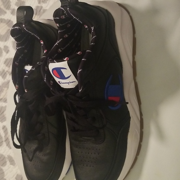 Men's Champion Black Genuine Leather Sneakers with White Rubber Soles; Size 9 - Picture 10 of 10